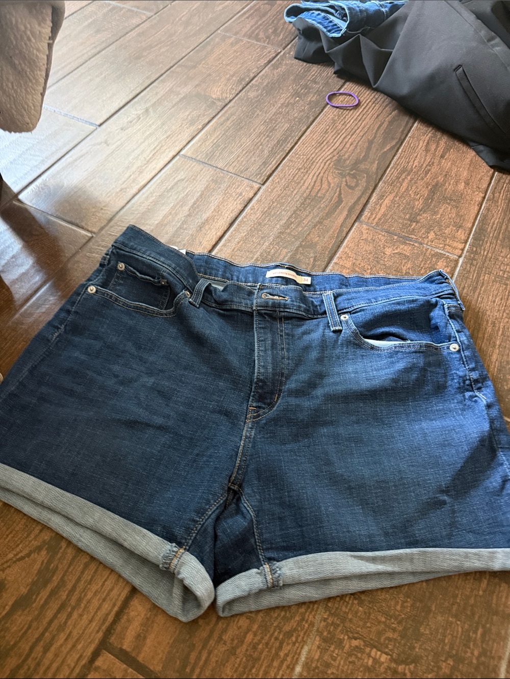 Levi's Dark Blue Denim Roll-Cuff Jean Shorts